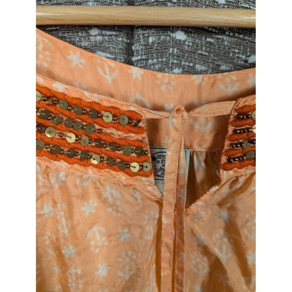 Irving & Fine Lucky Brand Beaded Orange Floral Silk Blouse Women's Small - Picture 4 of 9